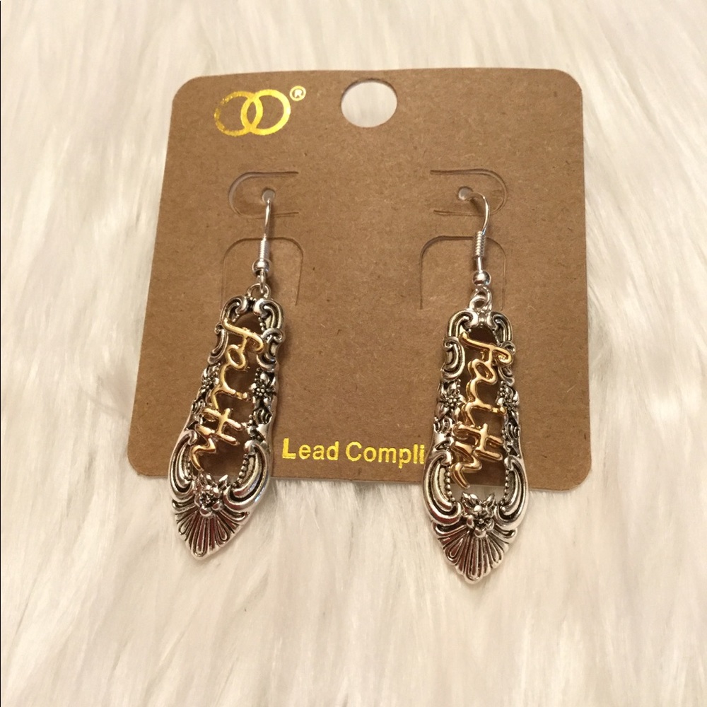 Two-Tone Faith Silver tone Earrings